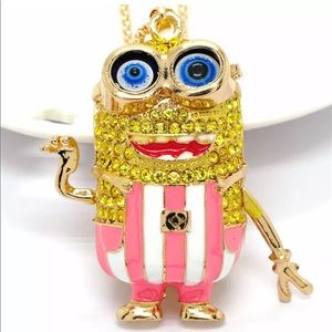 Crystal Pink and White Referee Minion Necklace